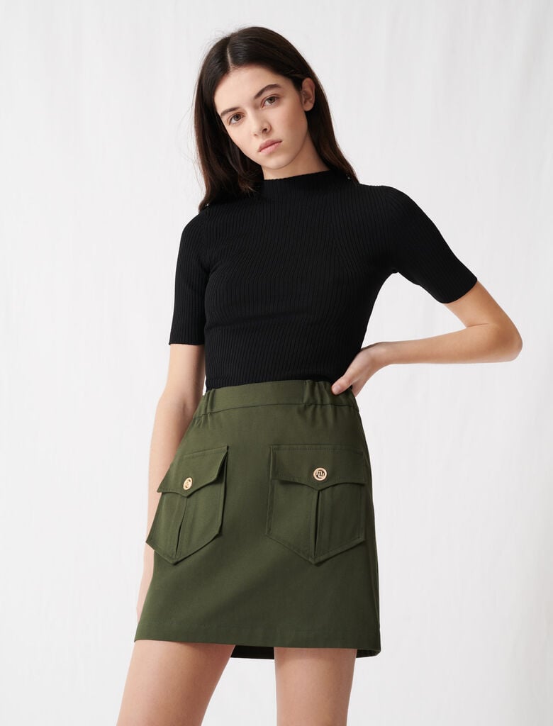 220JESNA Khaki cotton skirt with pockets - All the collection - Maje.com