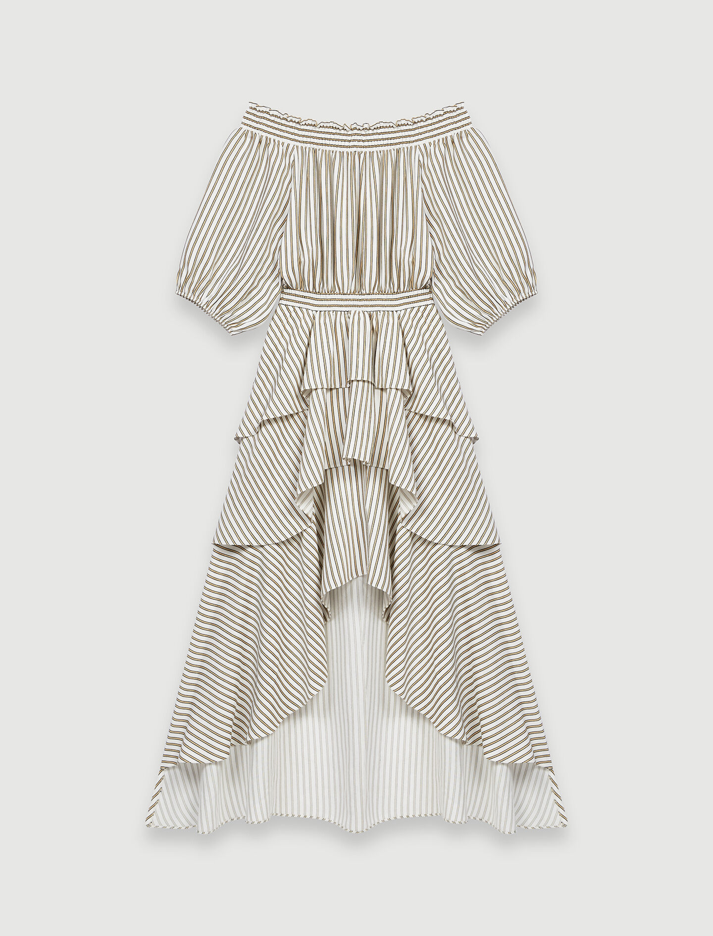 220RENCO Striped smocked dress with ruffles