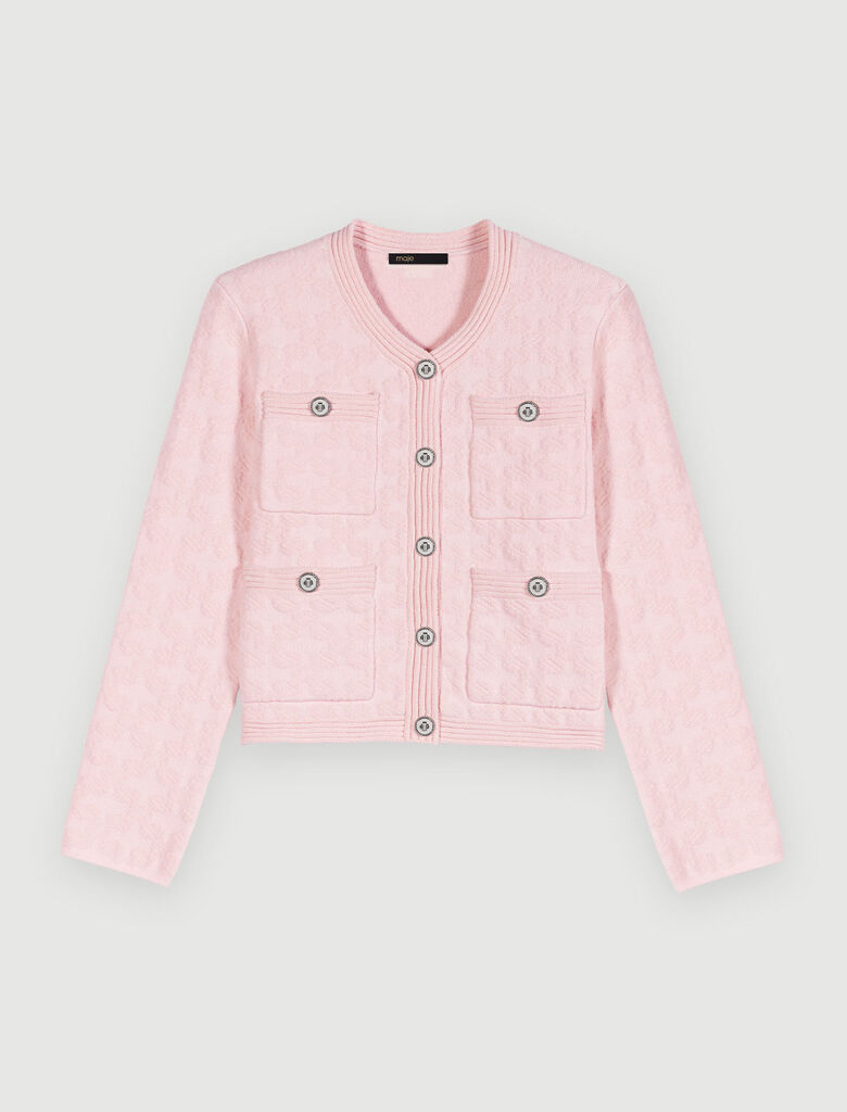 223MADERE Pink textured knit cardigan - Cardigans - Maje.com