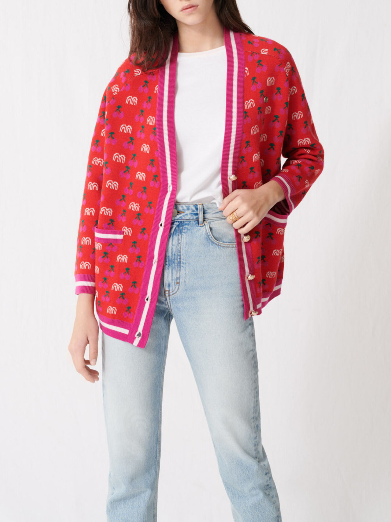 maje red cardigan