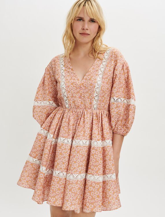 Printed dress with lace trim - Eco-friendly - MAJE