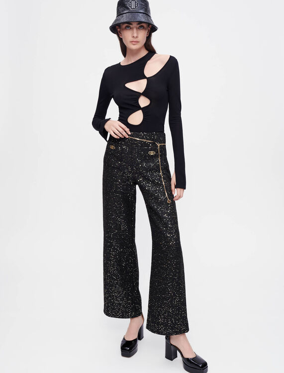 Black tweed trousers with sequins - Trousers & Jeans - MAJE