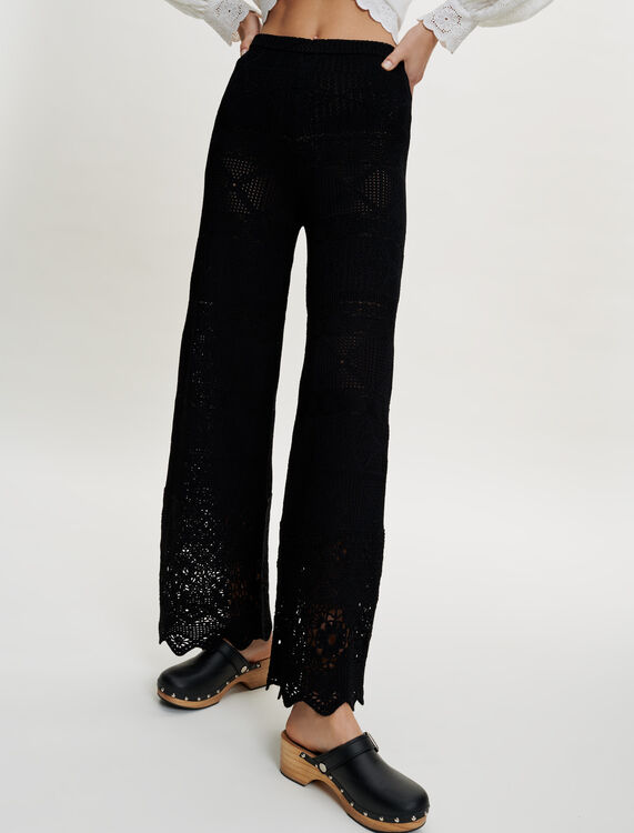 Crochet-style trousers - Black trousers - MAJE