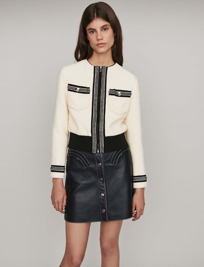 119BOPPY Zipped tweed-style contrast jacket - Coats & Jackets - Maje.com