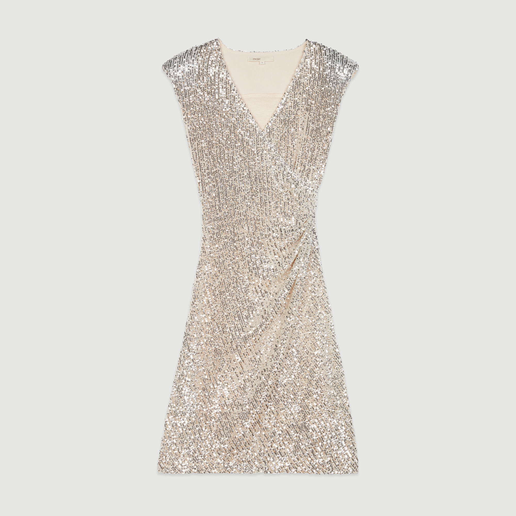 RIVIERA Sleeveless drape dress with sequins null Maje