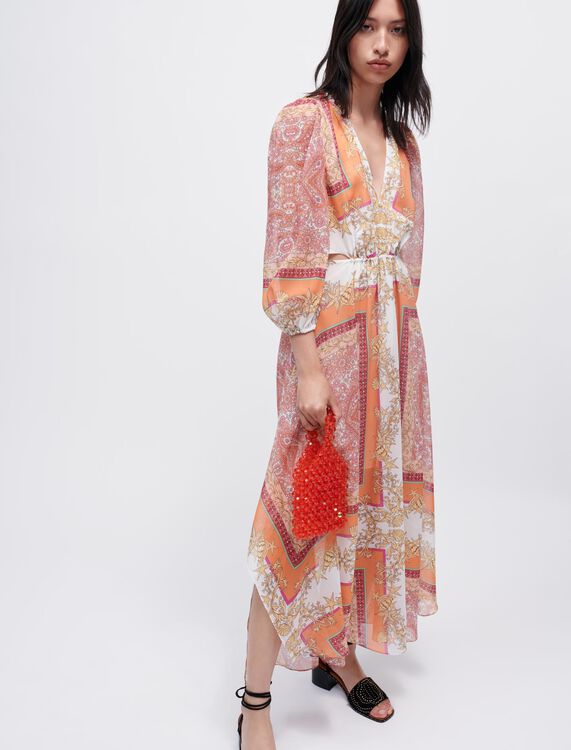 Muslin dress with scarf print - Maxi dresses - MAJE