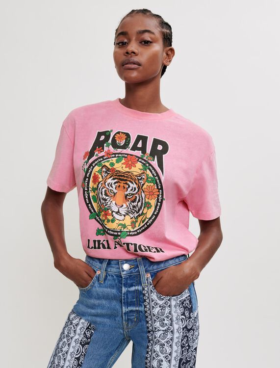 Tee shirt "Like a Tiger" rose - T-Shirts - MAJE