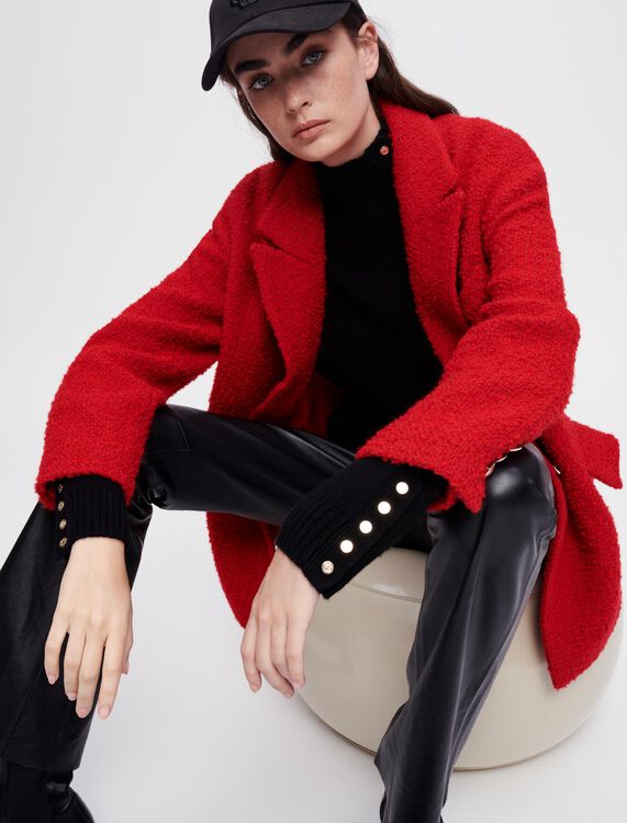 Red fantasy tweed coat - Short coats - MAJE