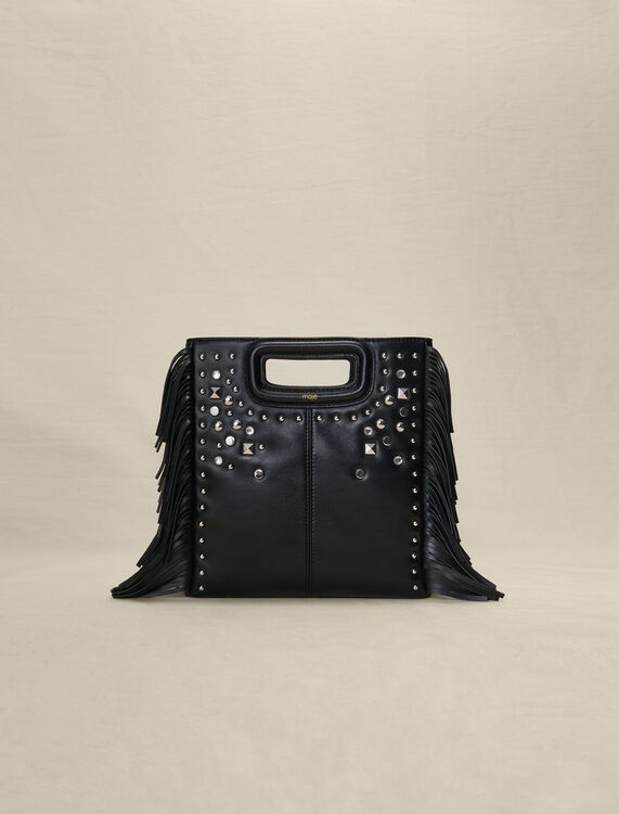 Studded leather M bag with fringing - All bags - MAJE