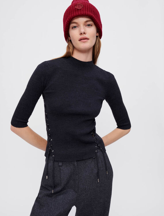 Close-fitting jumper with silver eyelets - Pullovers - MAJE