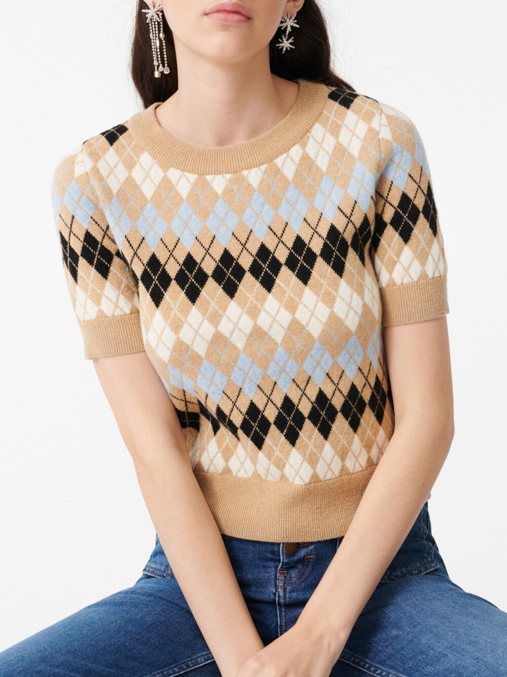 220MINA Short-sleeved jacquard sweater - Pullovers & Cardigans - Maje.com