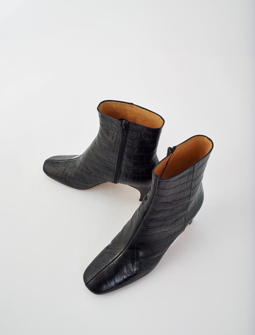 120FELICETTECROCO NOIR Croc-effect embossed leather boots - Booties ...