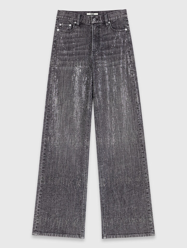Wide-leg rhinestone jeans
