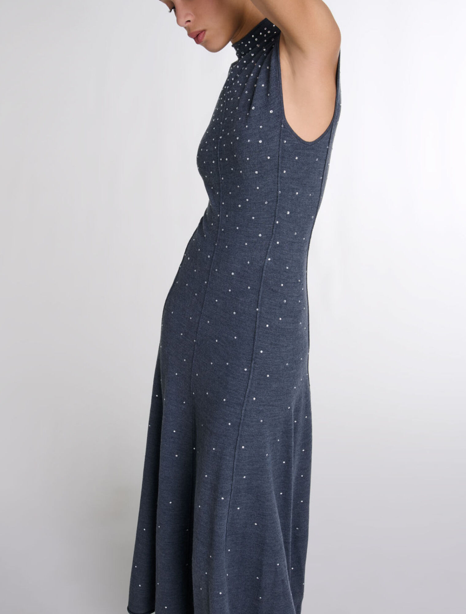 Knit maxi dress with rhinestones