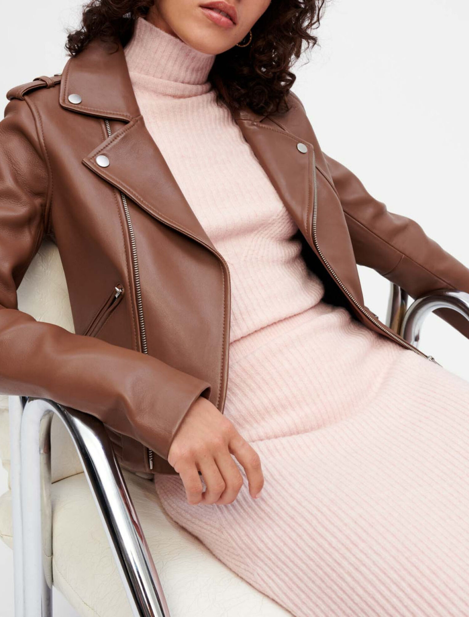 Biker-style jacket in camel leather