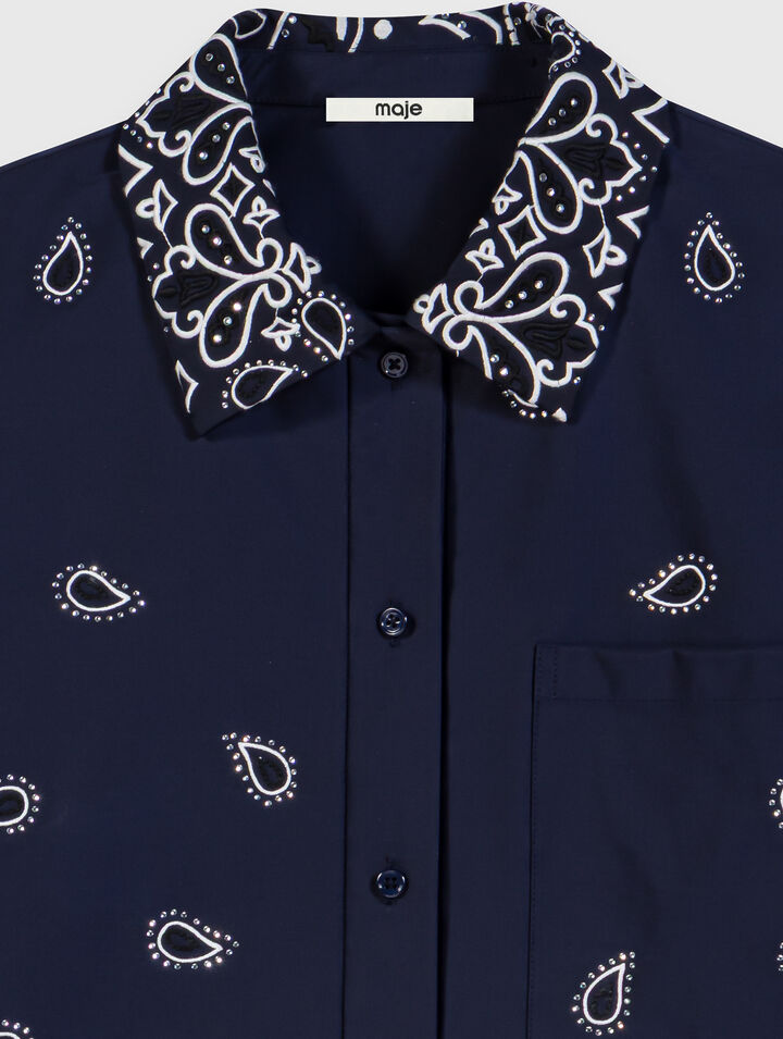 Cropped embroidered taffeta shirt