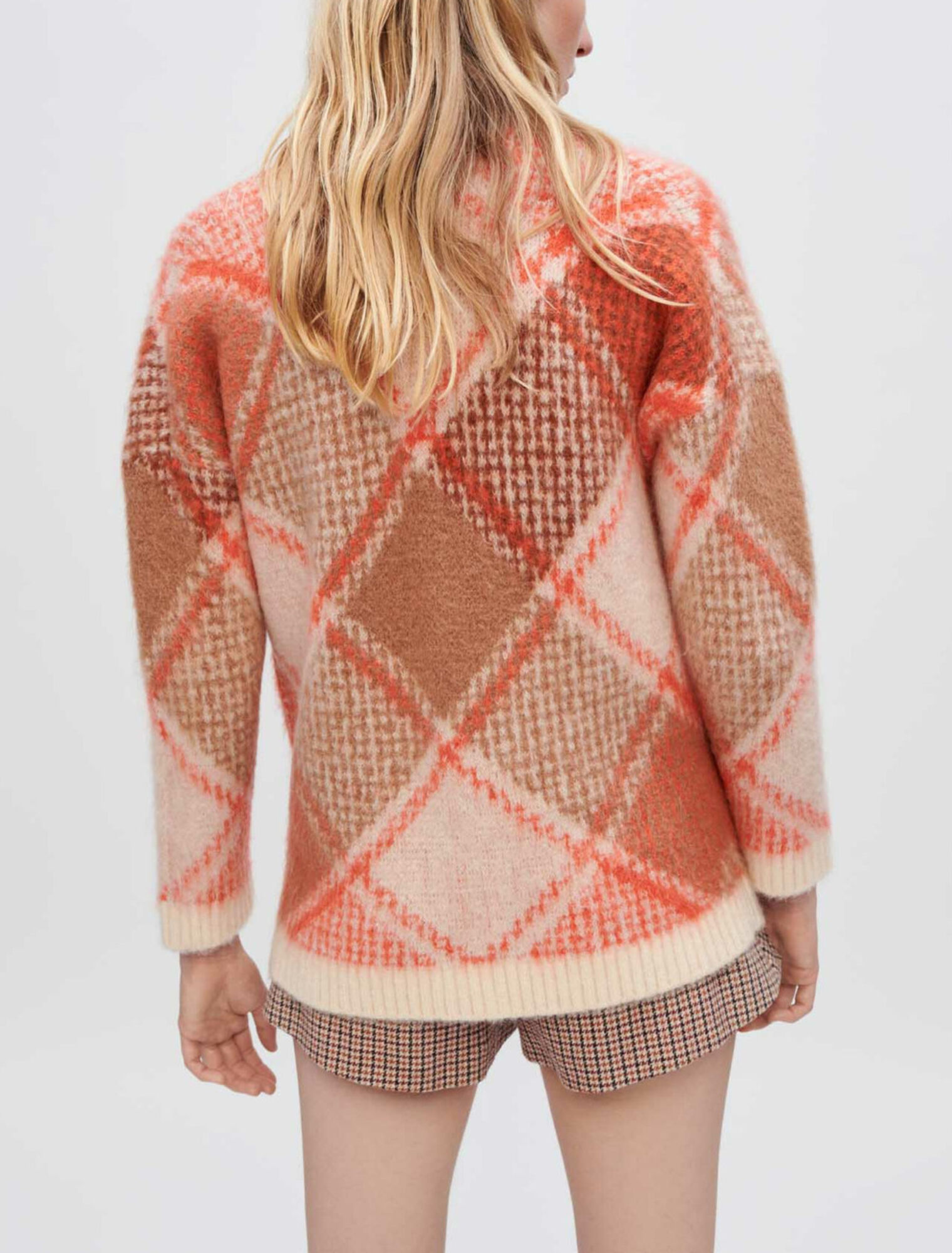 Fluffy diamond jacquard cardigan
