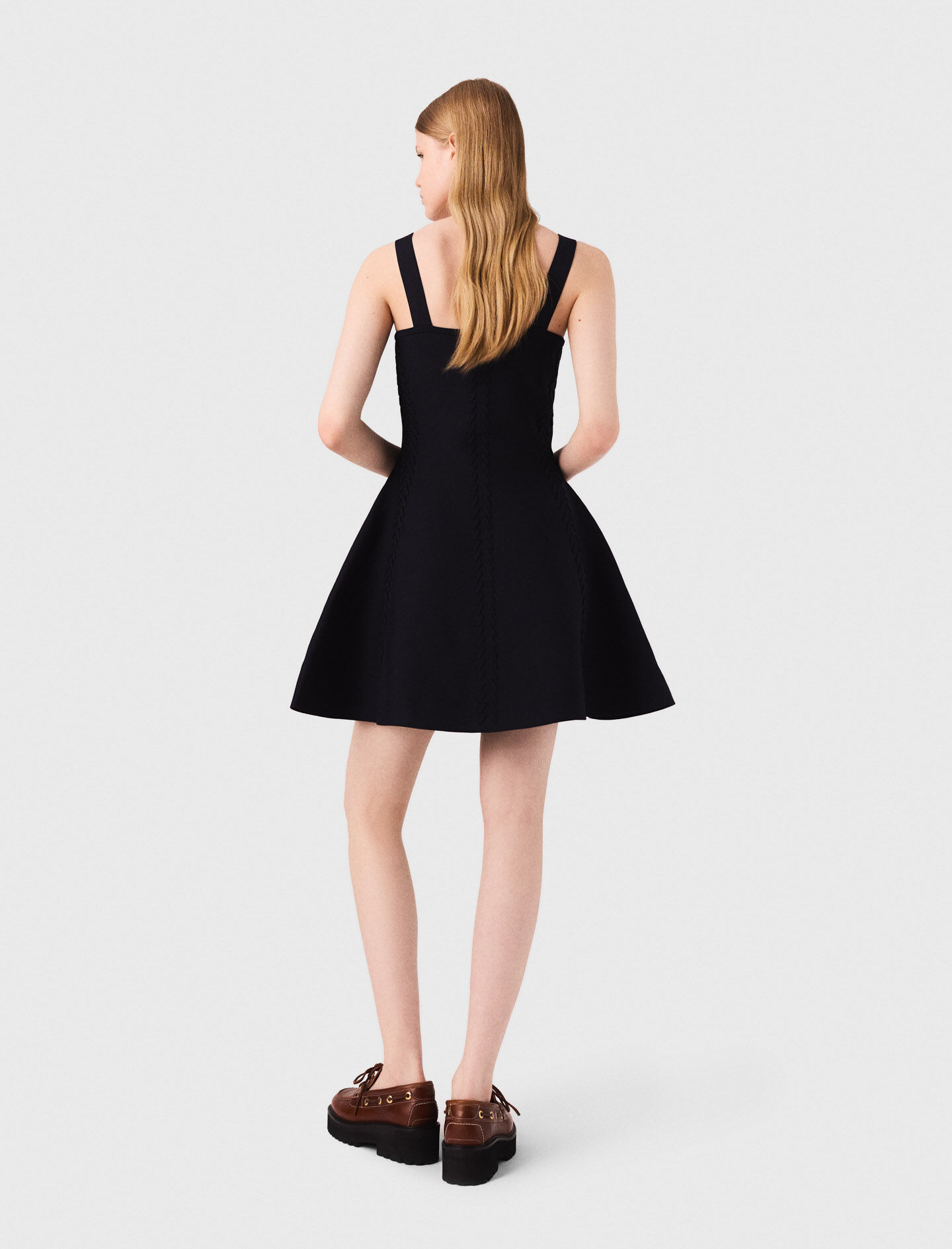★韓国人気★I AM MARI★ROCO STRAP KNIT DRESS Yuri Long-Sleeve Sweater Dress | Marciano