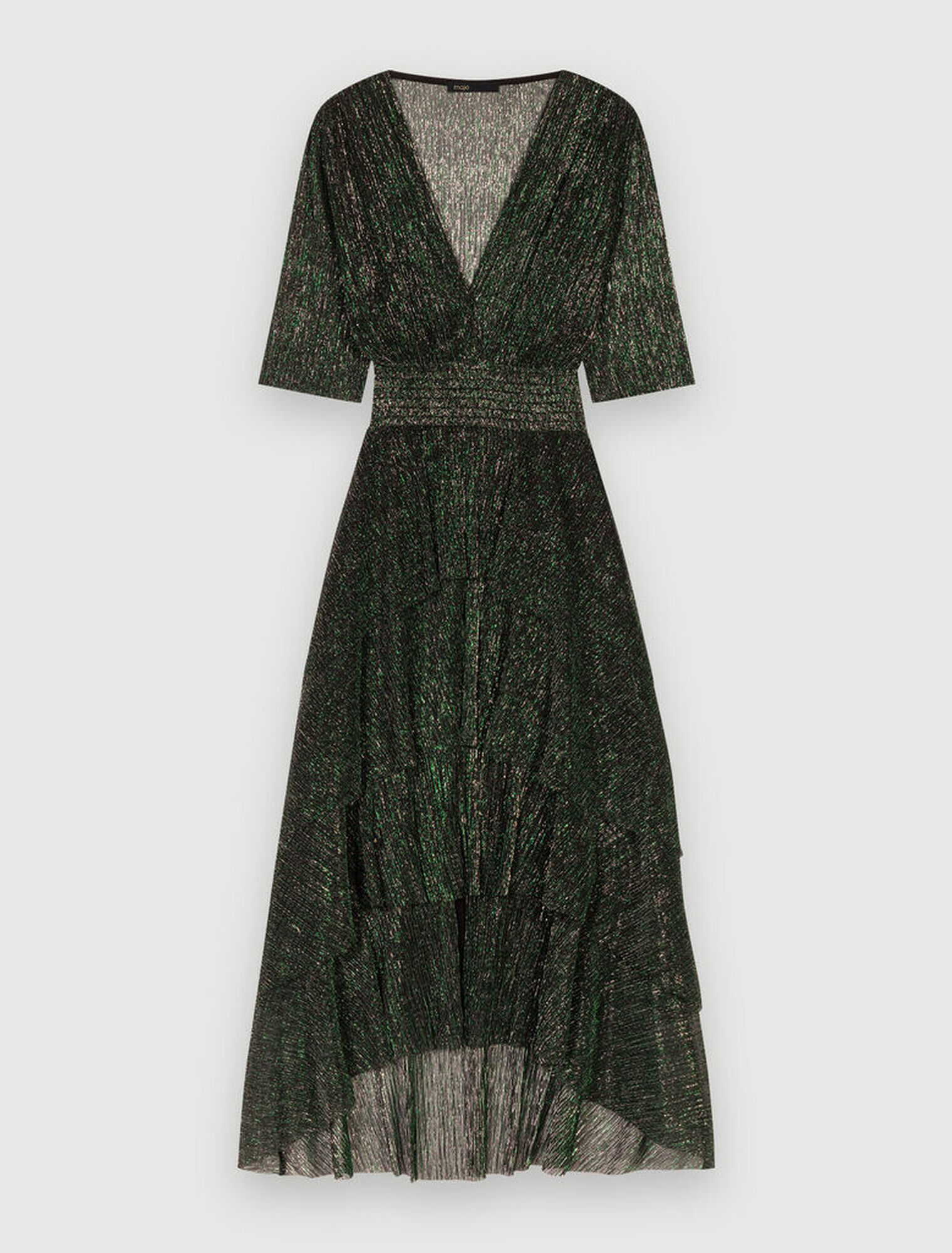 Metallic fiber dress with ruffles
