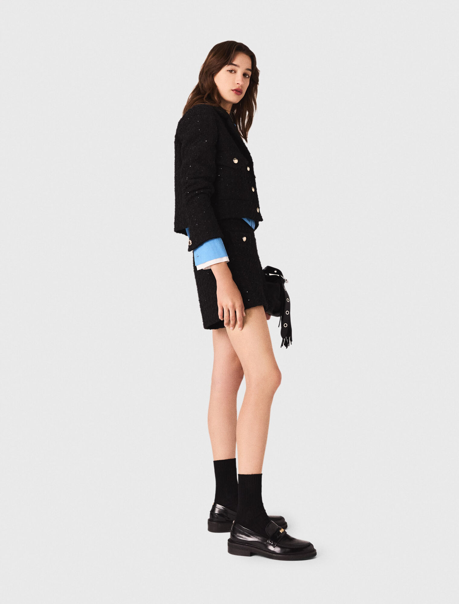 Short rhinestone tweed jacket