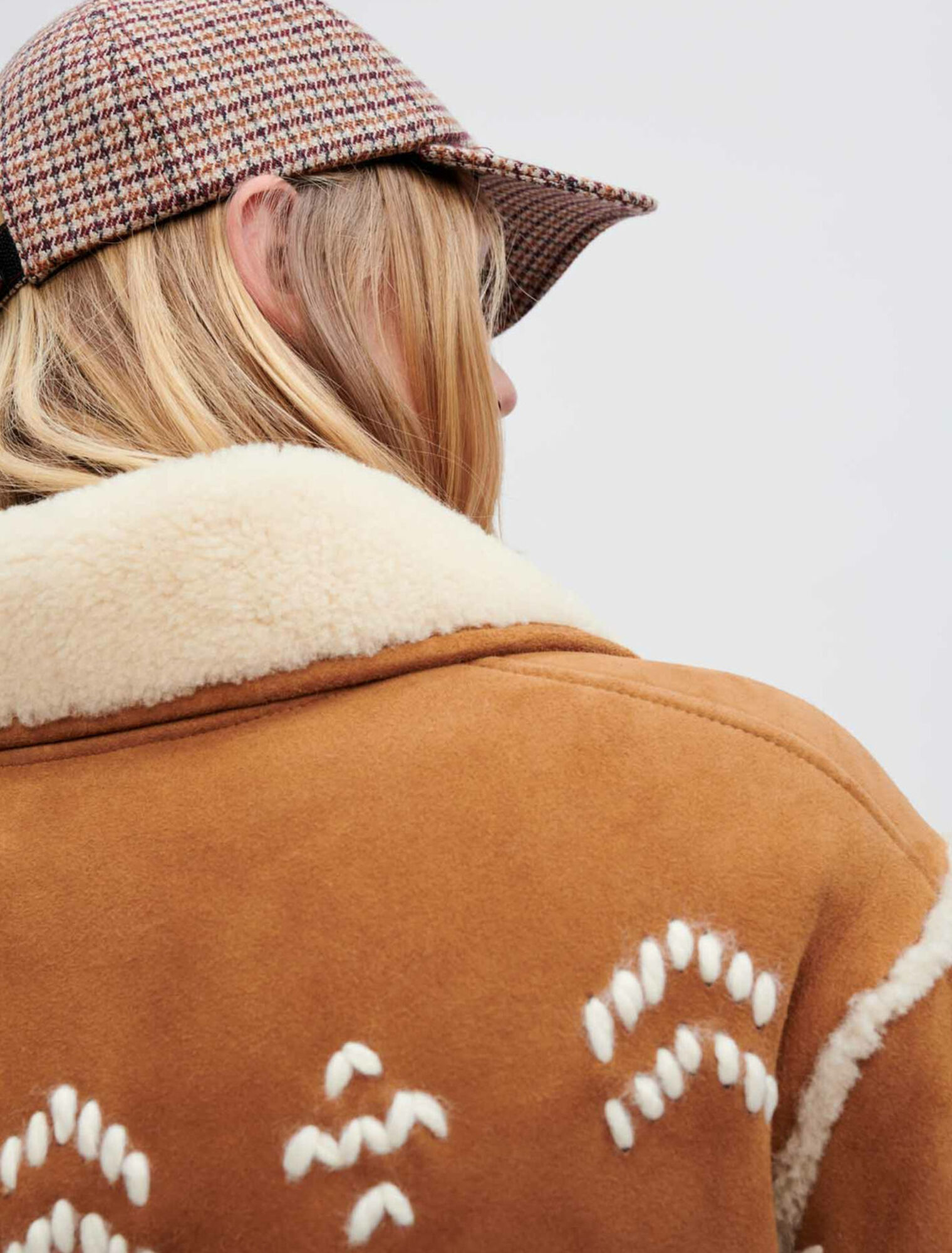 Fully embroidered shearling coat