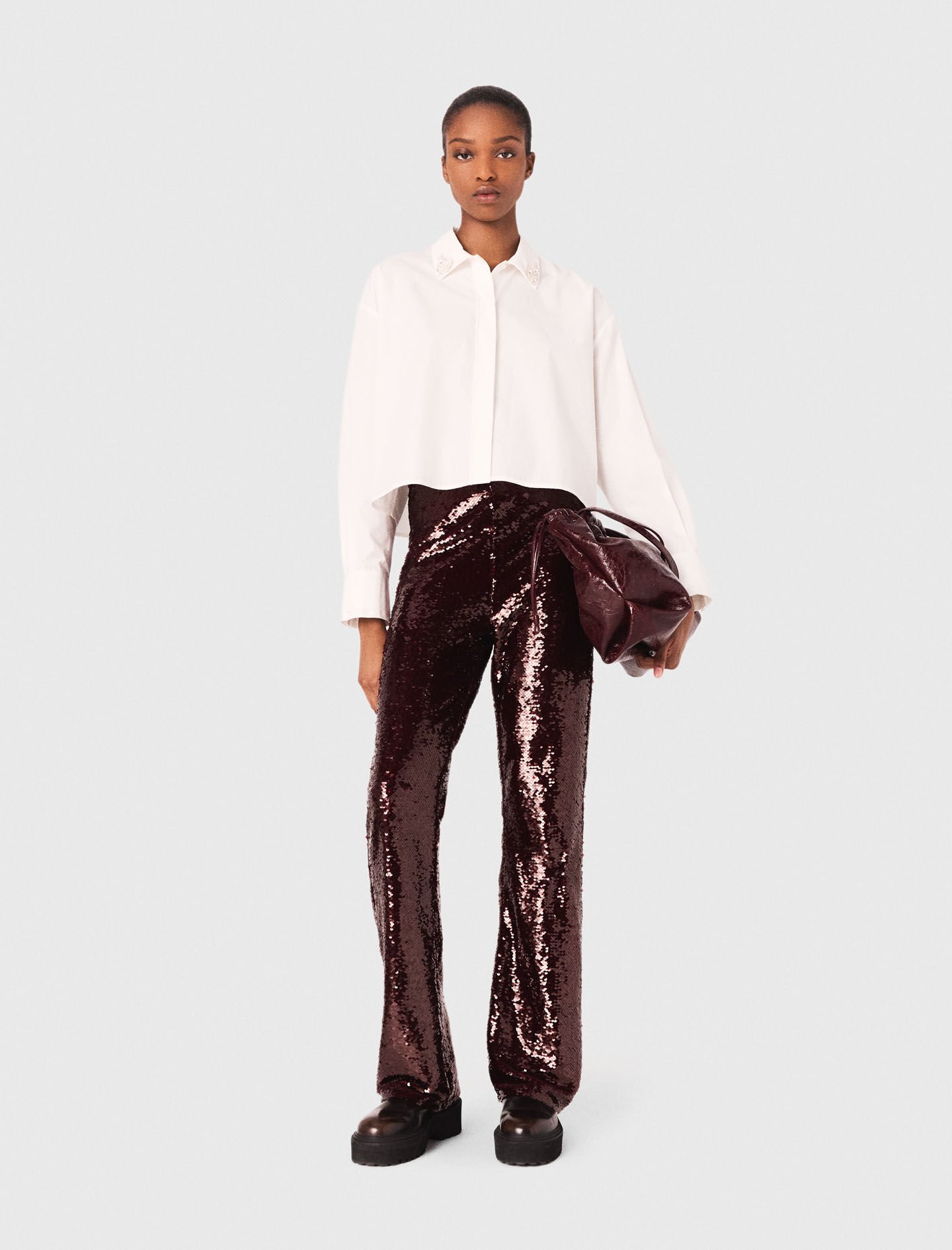 Cropped shirt with jewel detail White for Women | Maje