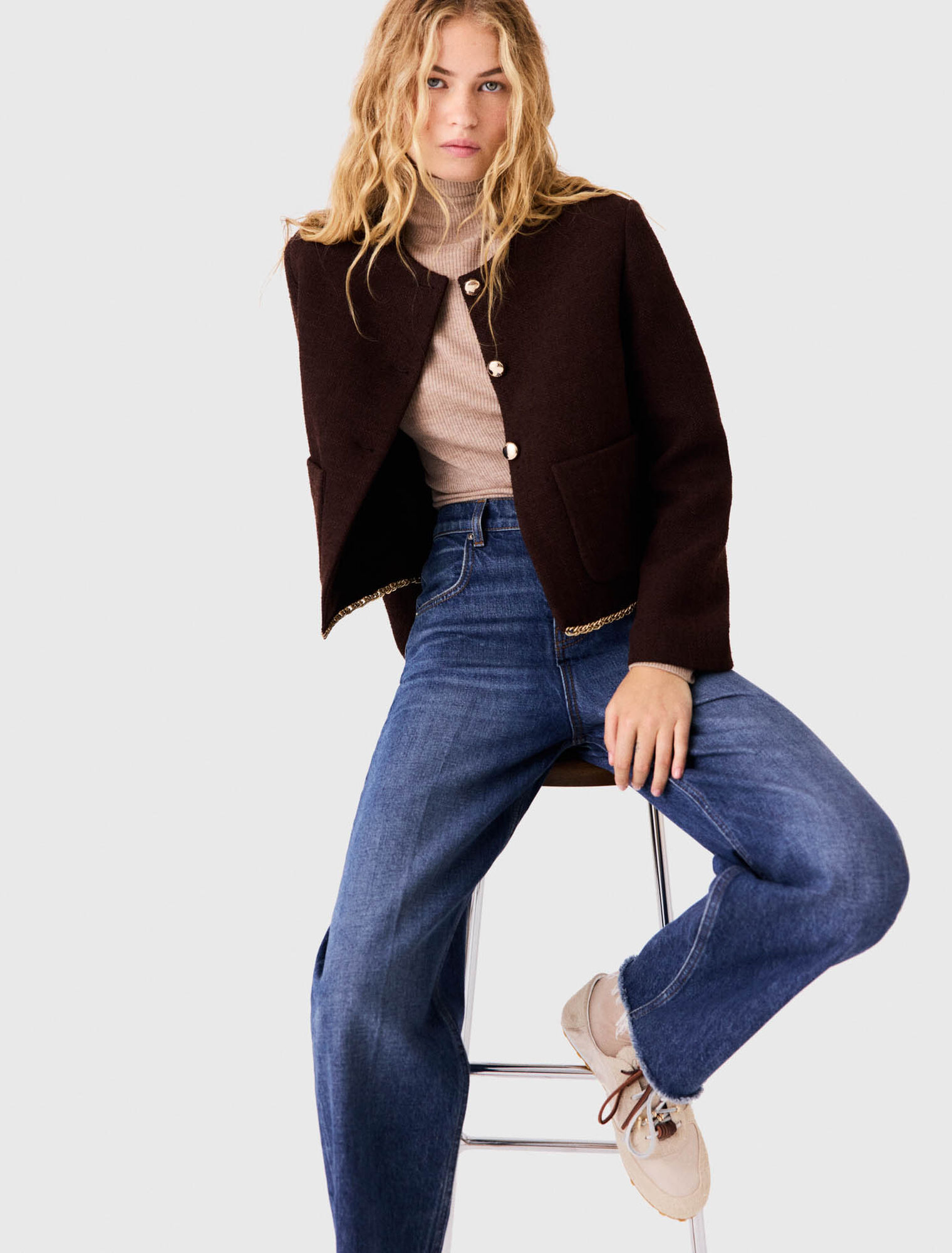 Tweed jacket with chain trim