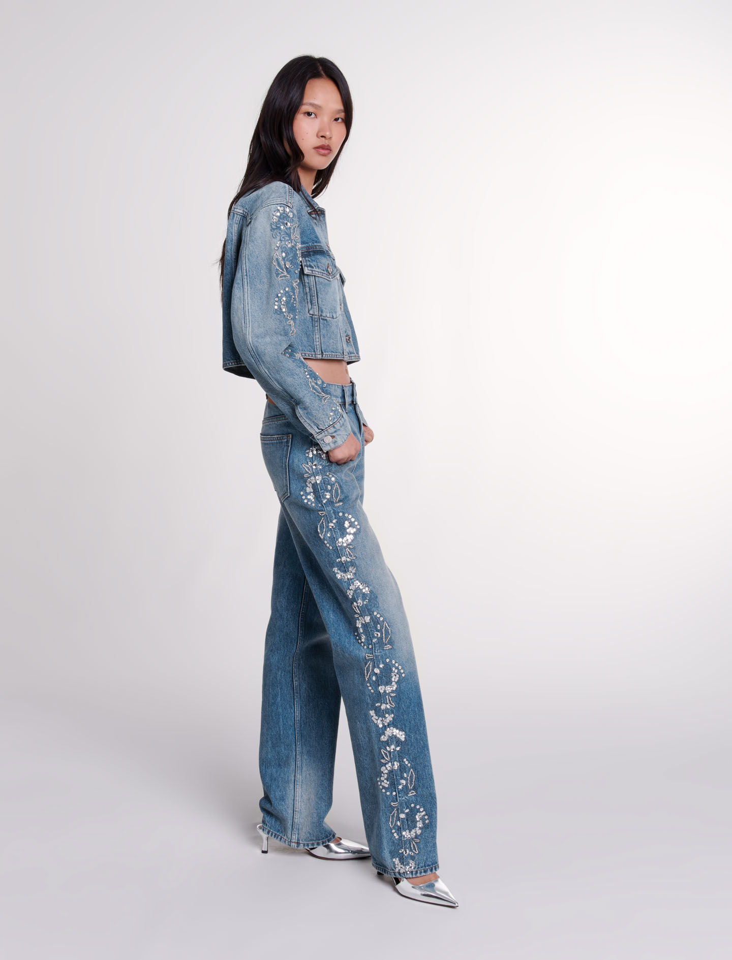 Embroidered denim jacket Blazers Jackets Maje