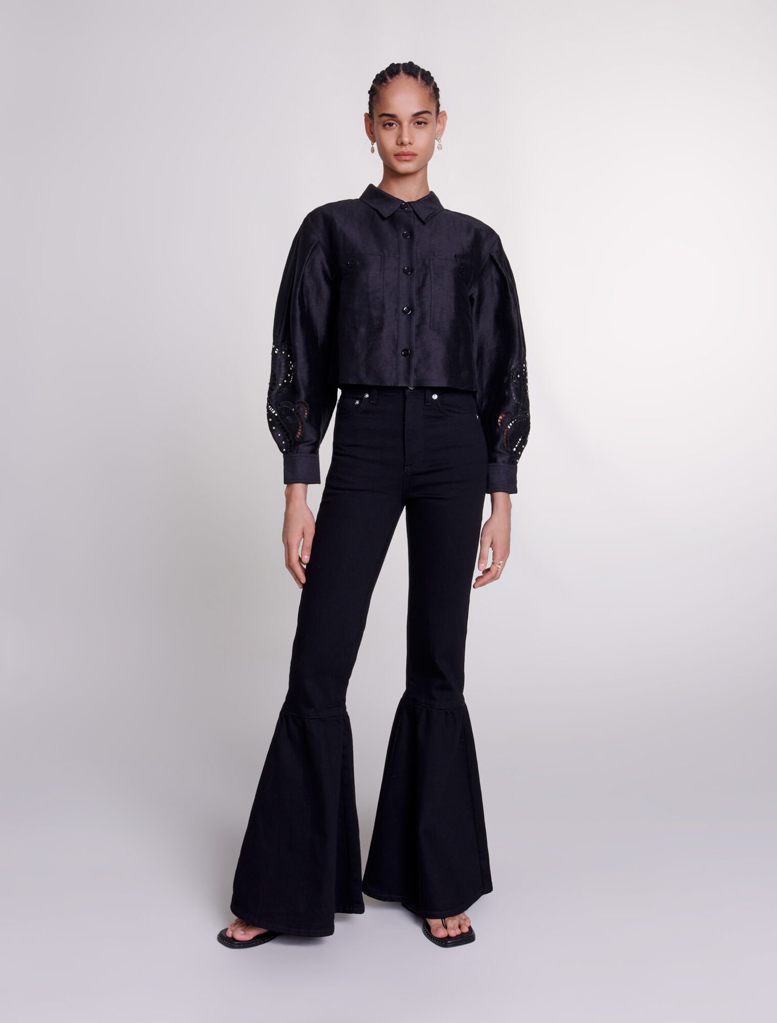 Openwork linen cropped shirt