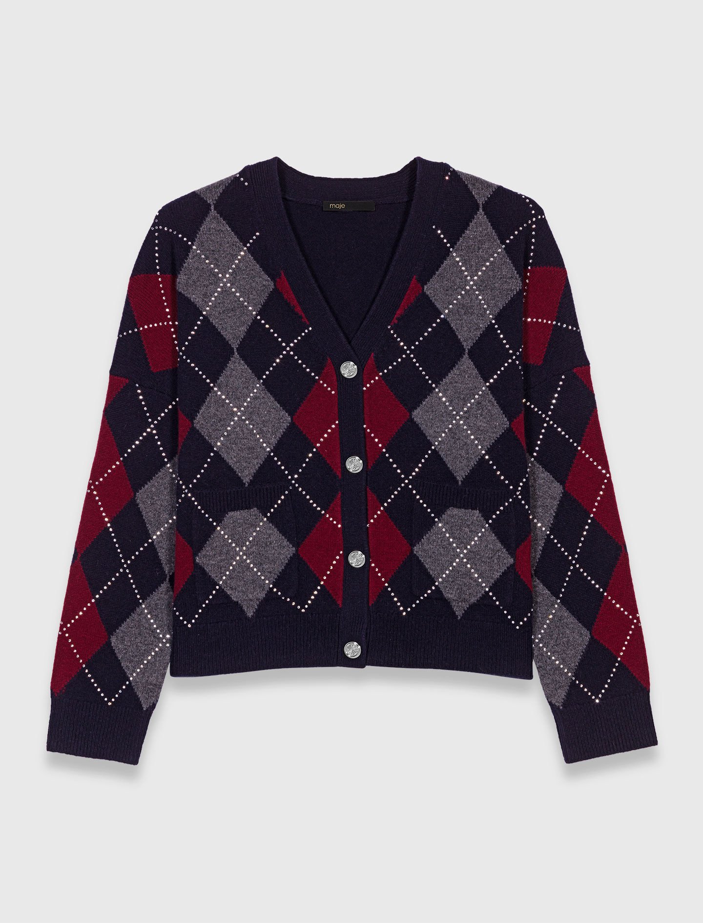 Cropped argyle pattern cardigan Blue for Women | Maje
