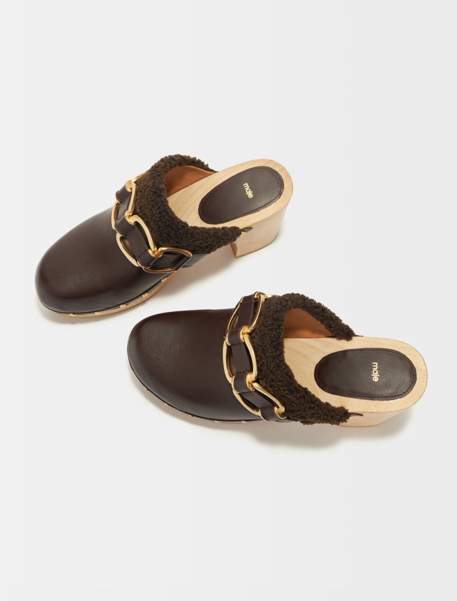 Clogs with chain-finish heels