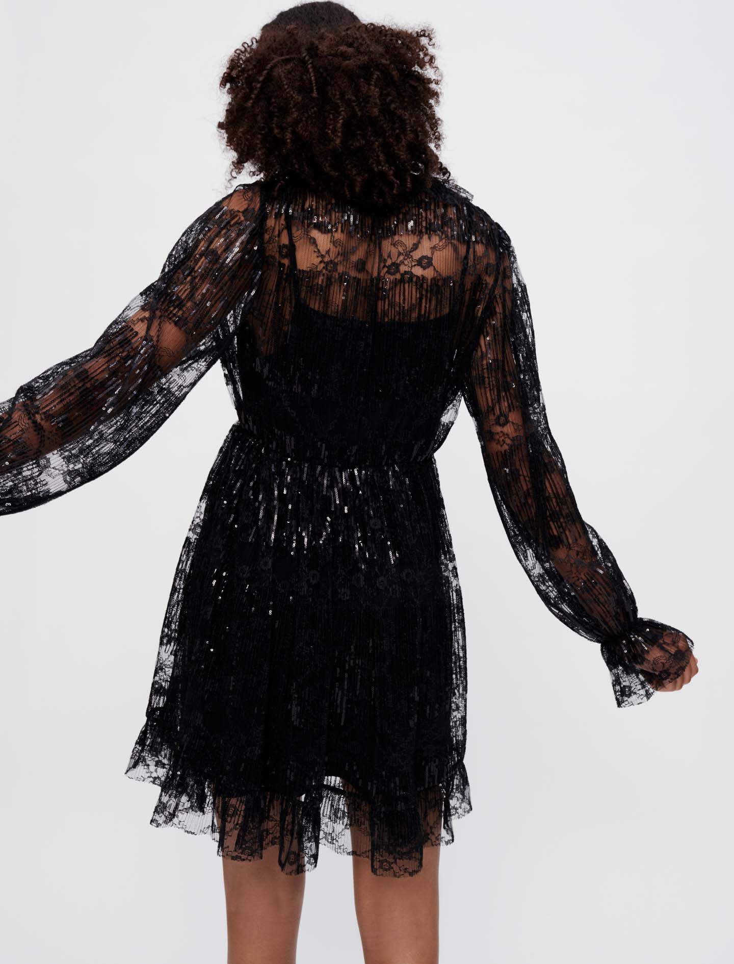 Black pleated lace dress