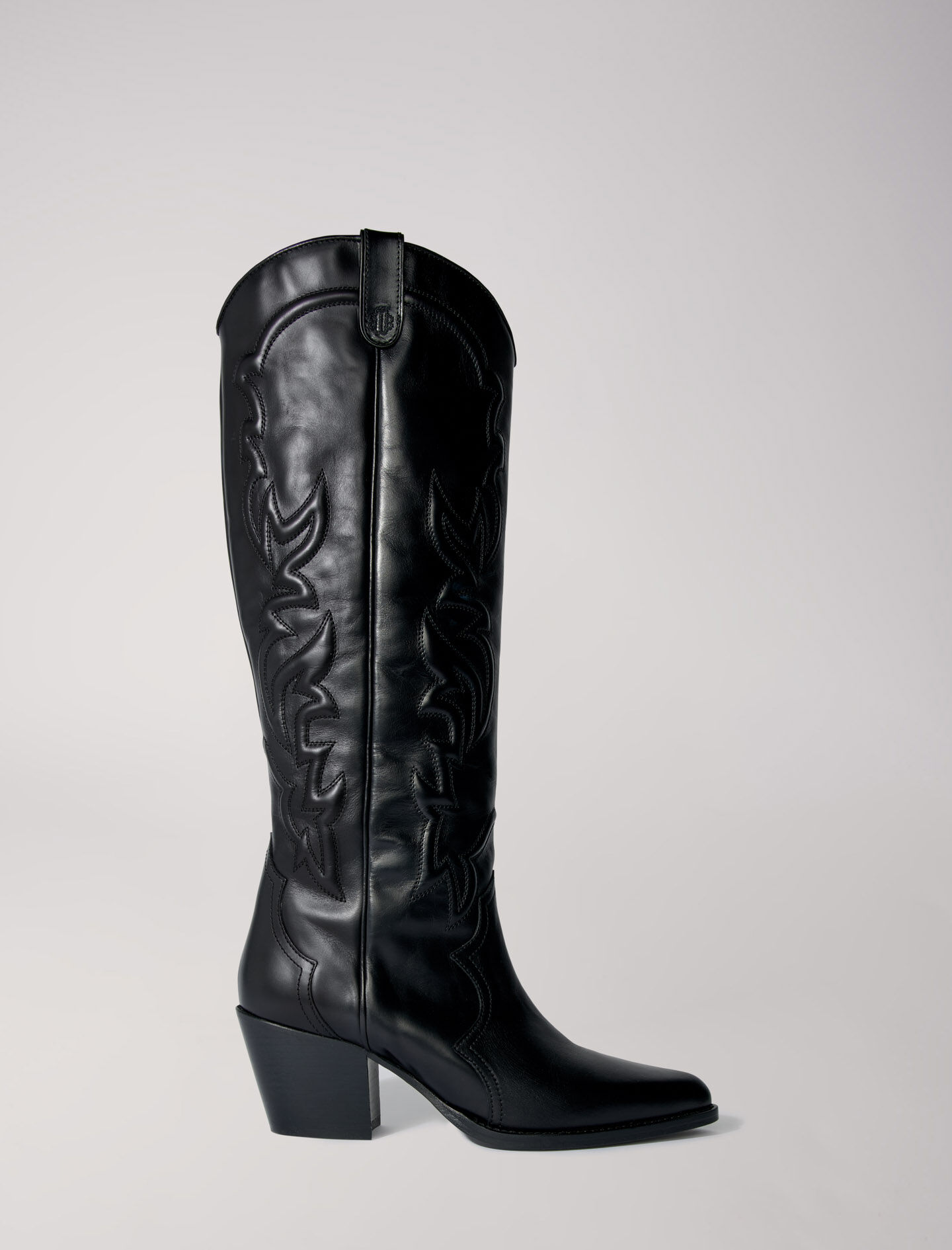 MAJE レザー カウボーイブーツ Western leather boots Black / Gray for Women | Maje