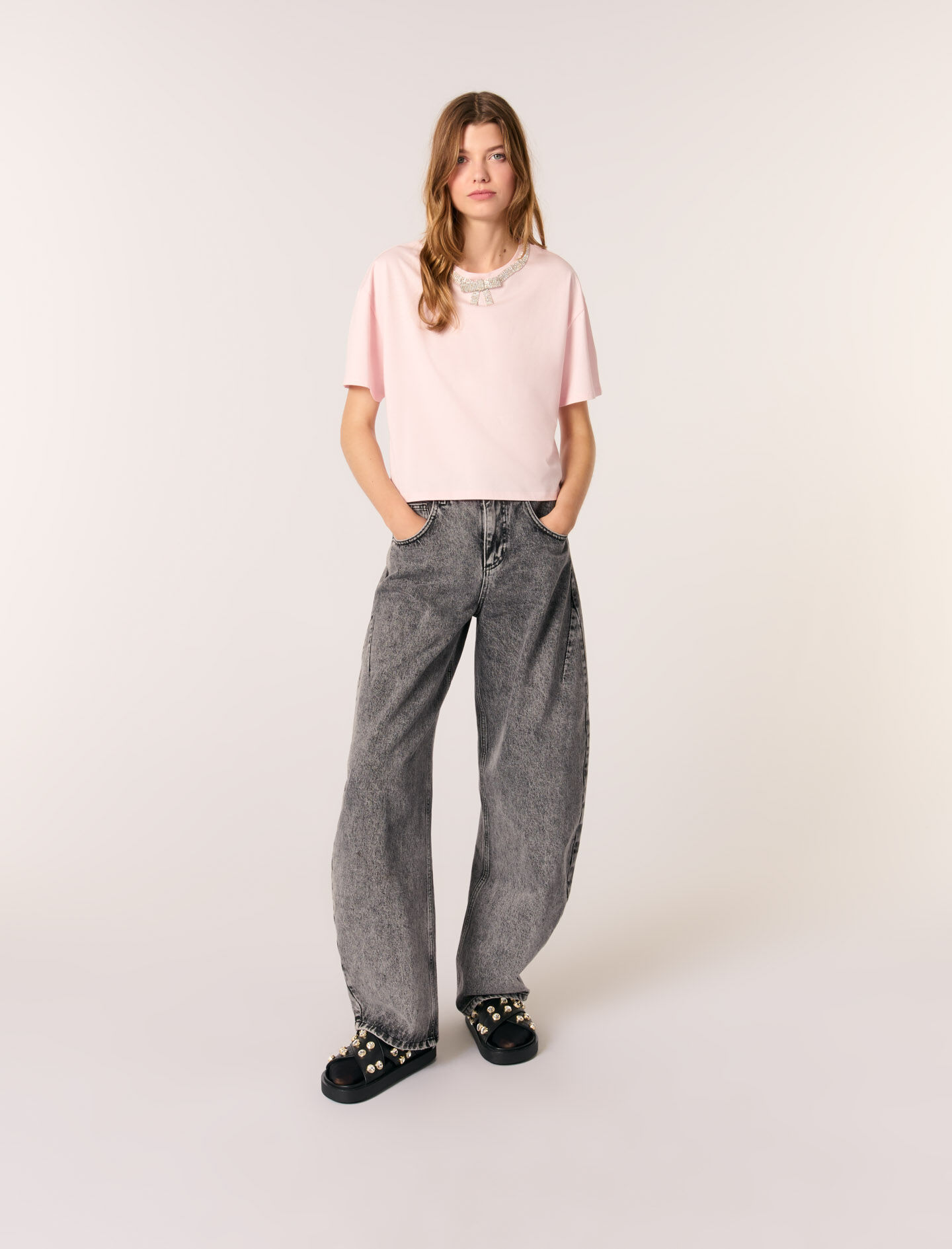 MAJE 売れ筋商品|||マージュ Tシャツ トップス レディース Tops Pink Rhinestone T-shirt Pink for Women | Maje