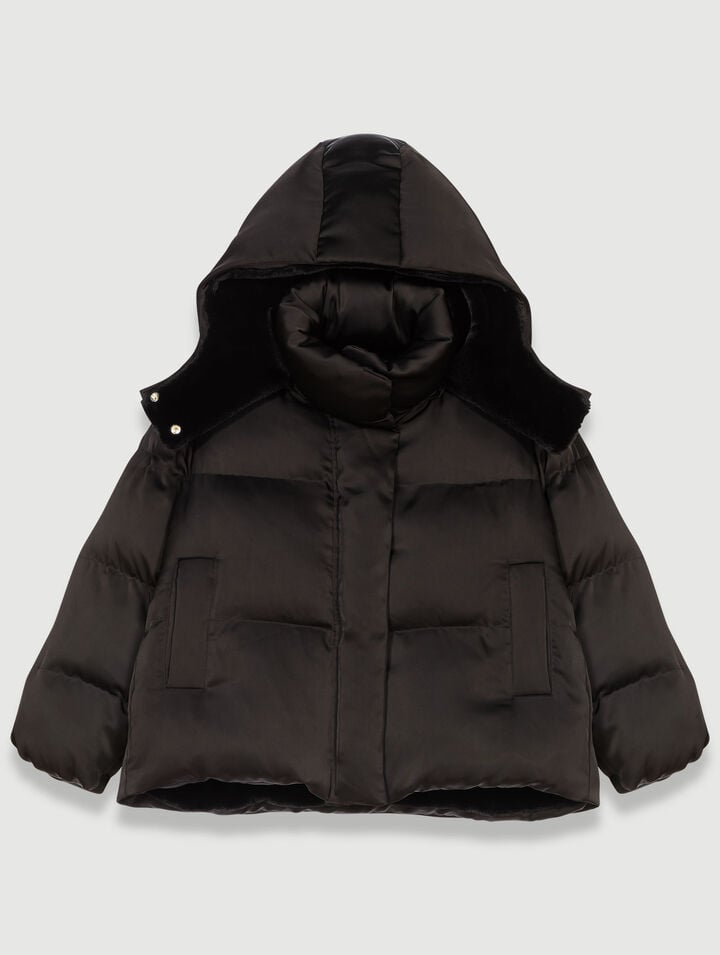 Short satiny quilted puffer jacket