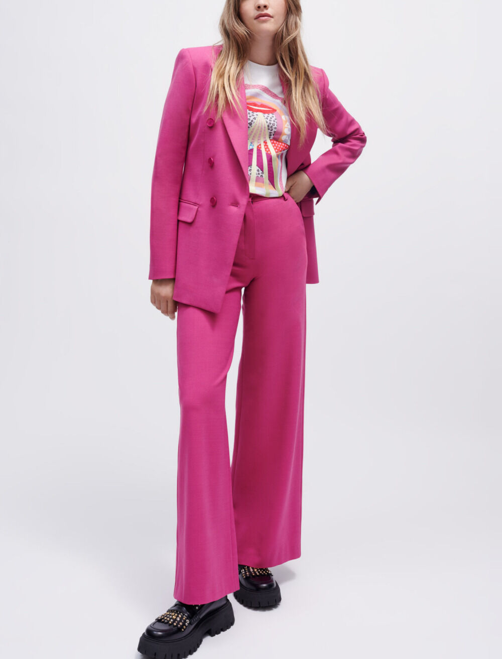 Double-breasted stretch suit jacket Pink for Women | Maje