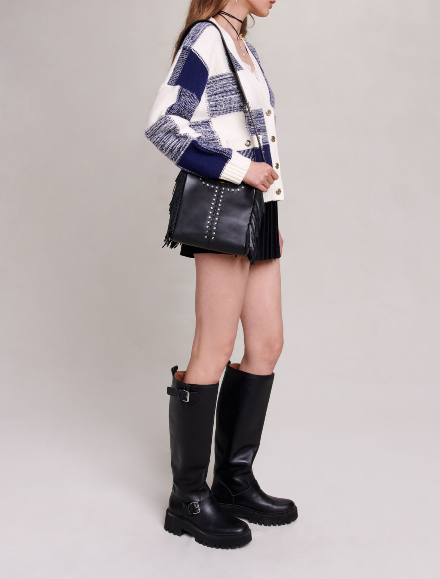 Checked knit cardigan