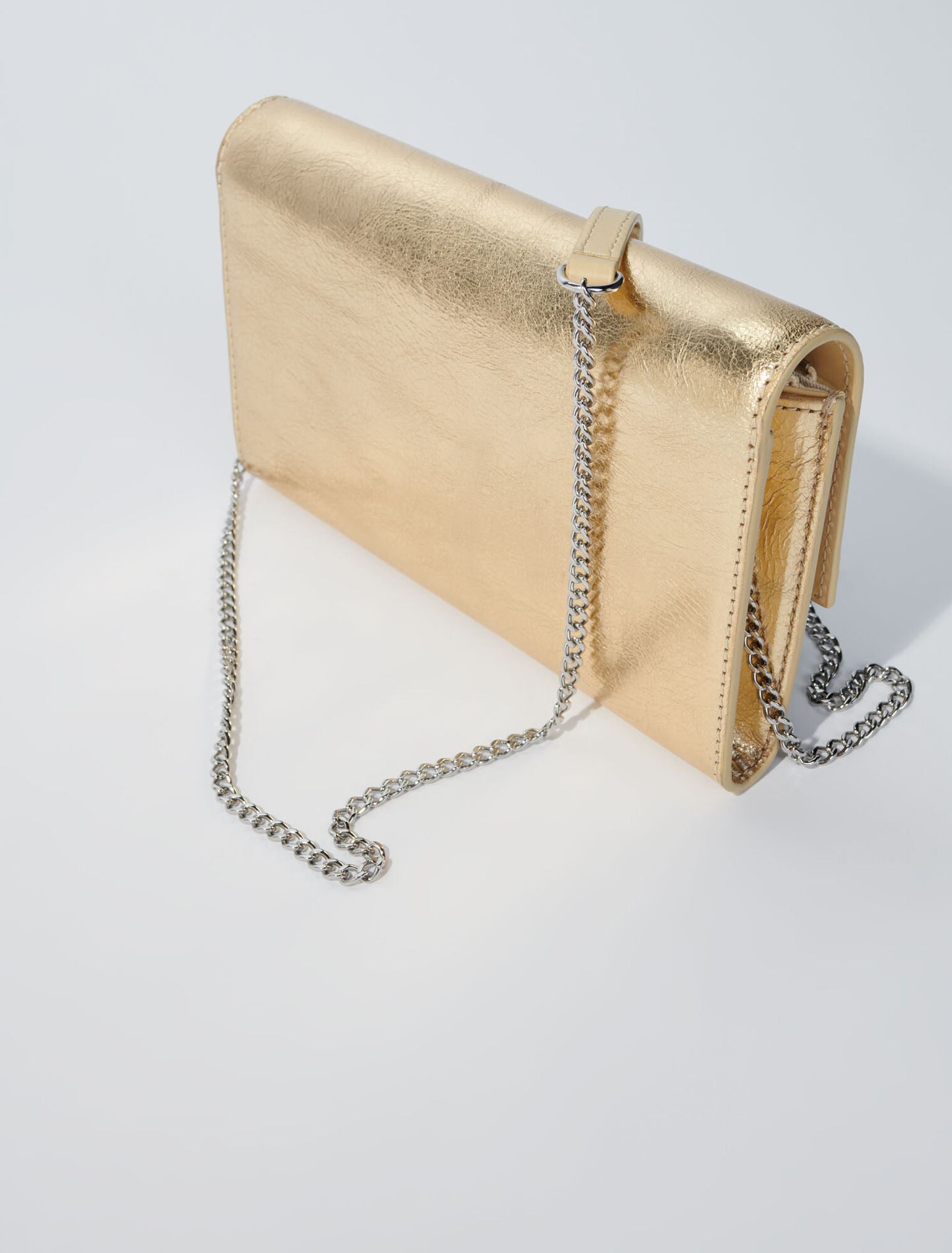 Leather clutch bag with chain