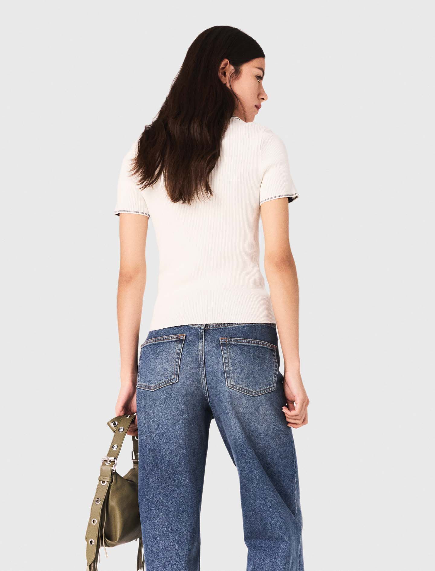 【PREMIUM】【最高級★LUXURY STYLE】パールポイントバックZIP長袖ブラウス　アイボリー ブラック　S/M【shoulder-y030503top】( mja )(250311) Designer Fashion & Trendy Tops for Women - Shop Point Collection