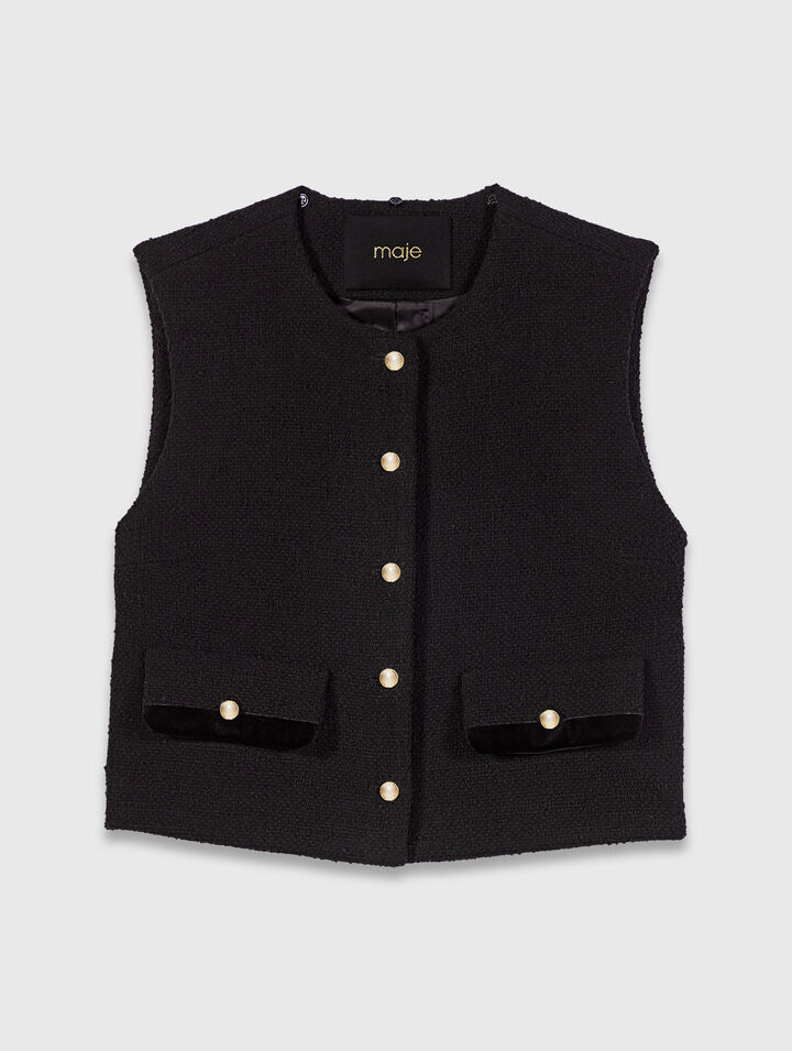 Tweed top with velvet trim