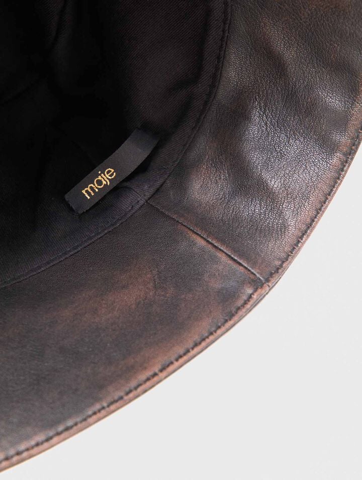 Distressed leather bucket hat