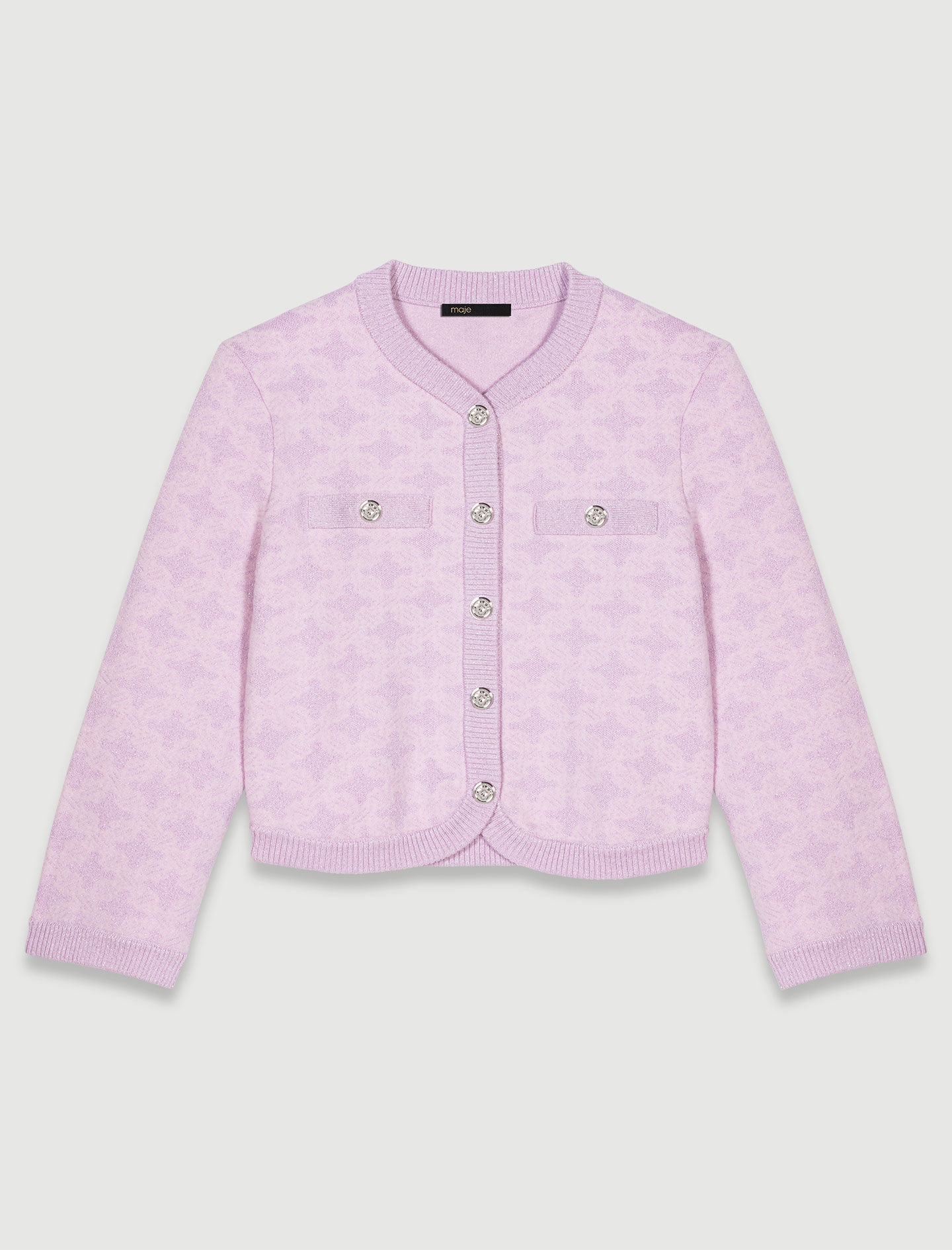 Cardigan in jacquard-effect knit Pink for Women | Maje