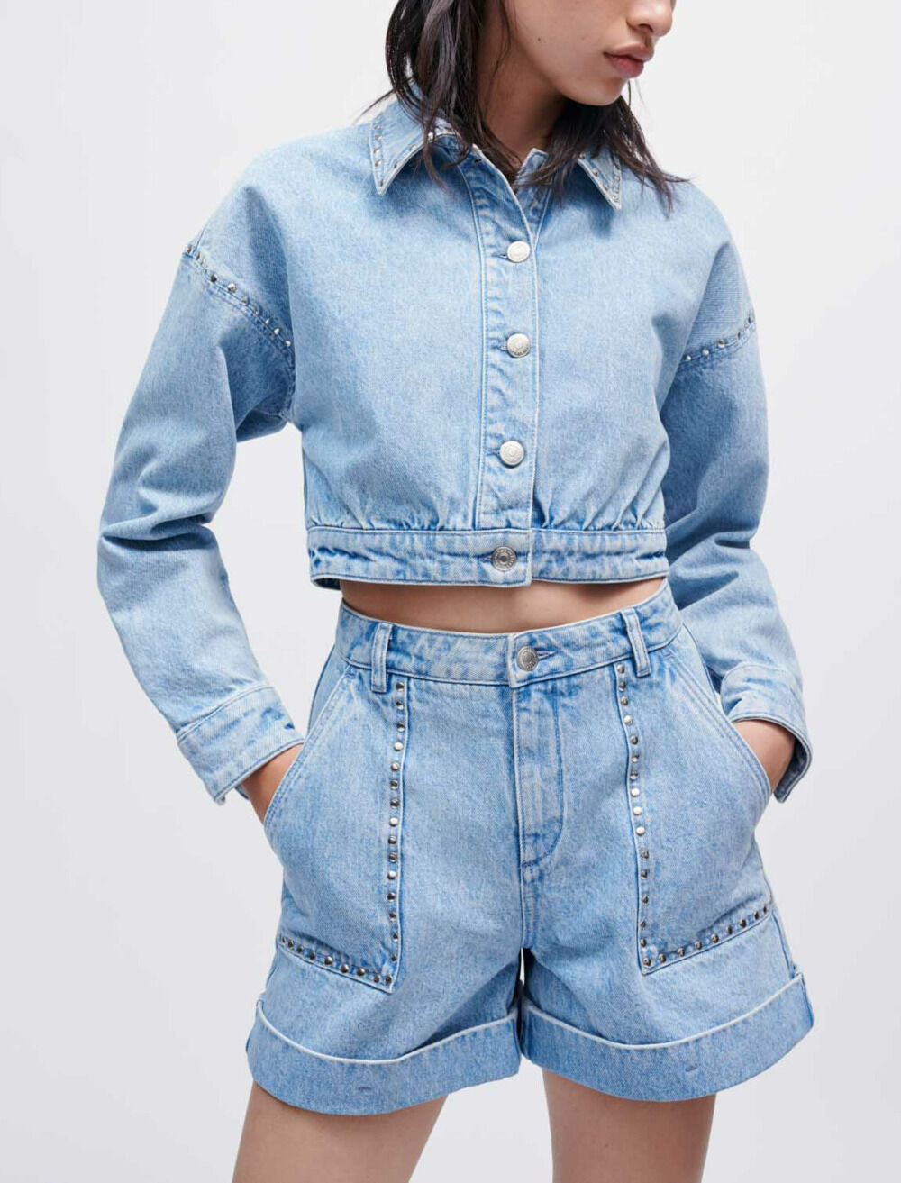 Maje cropped denim jacket top