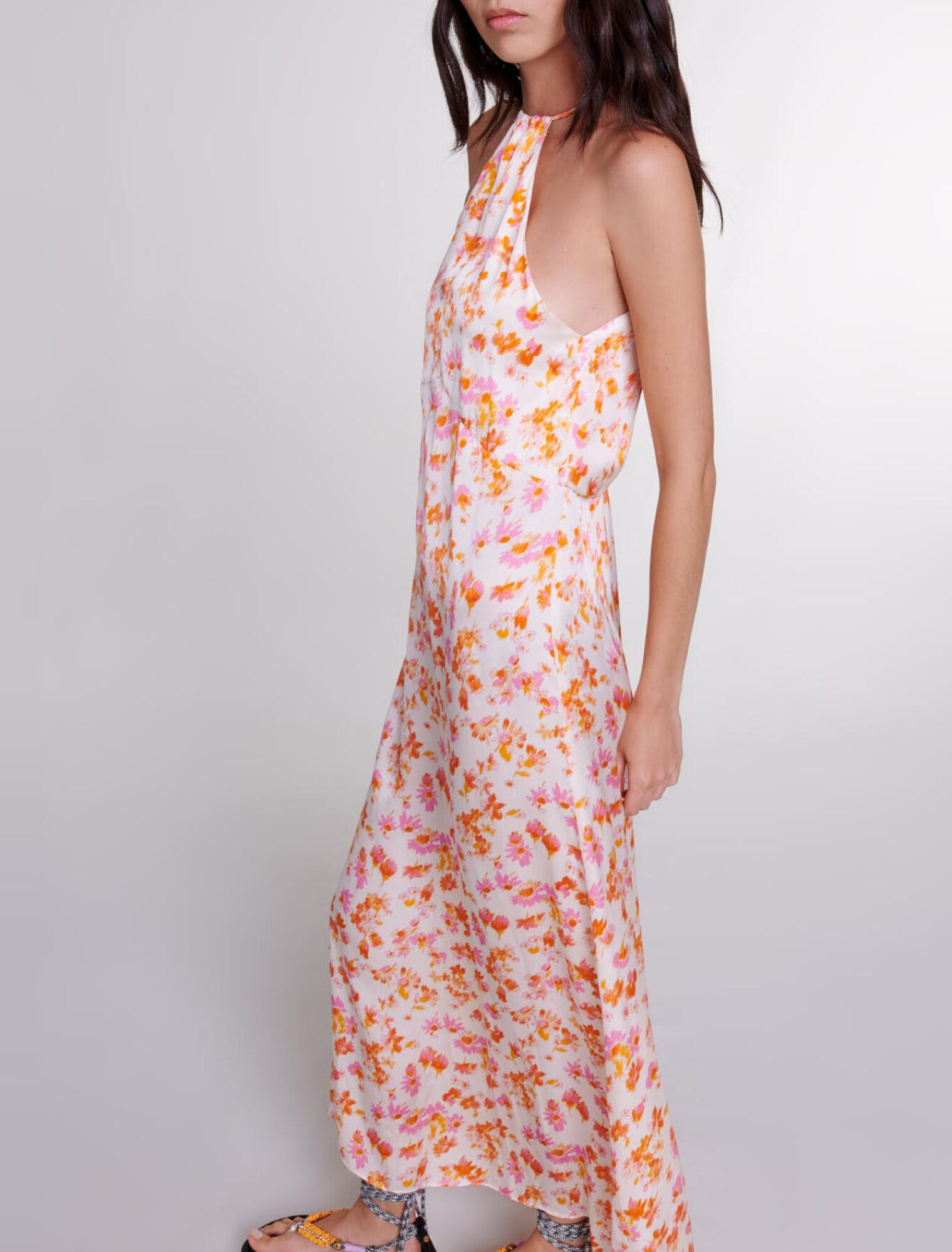Floral satin-effect maxi dress