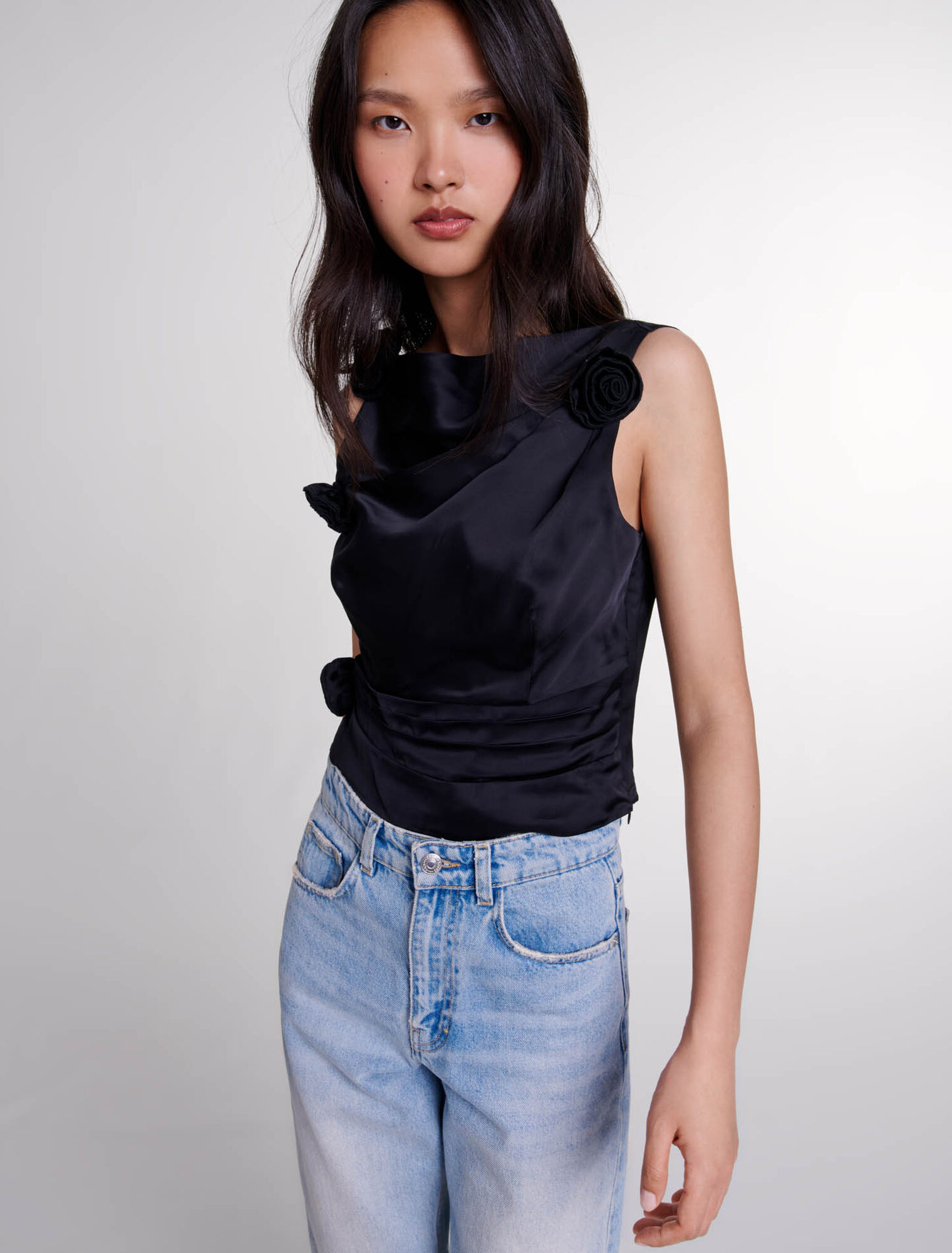 Satin-effect draped top