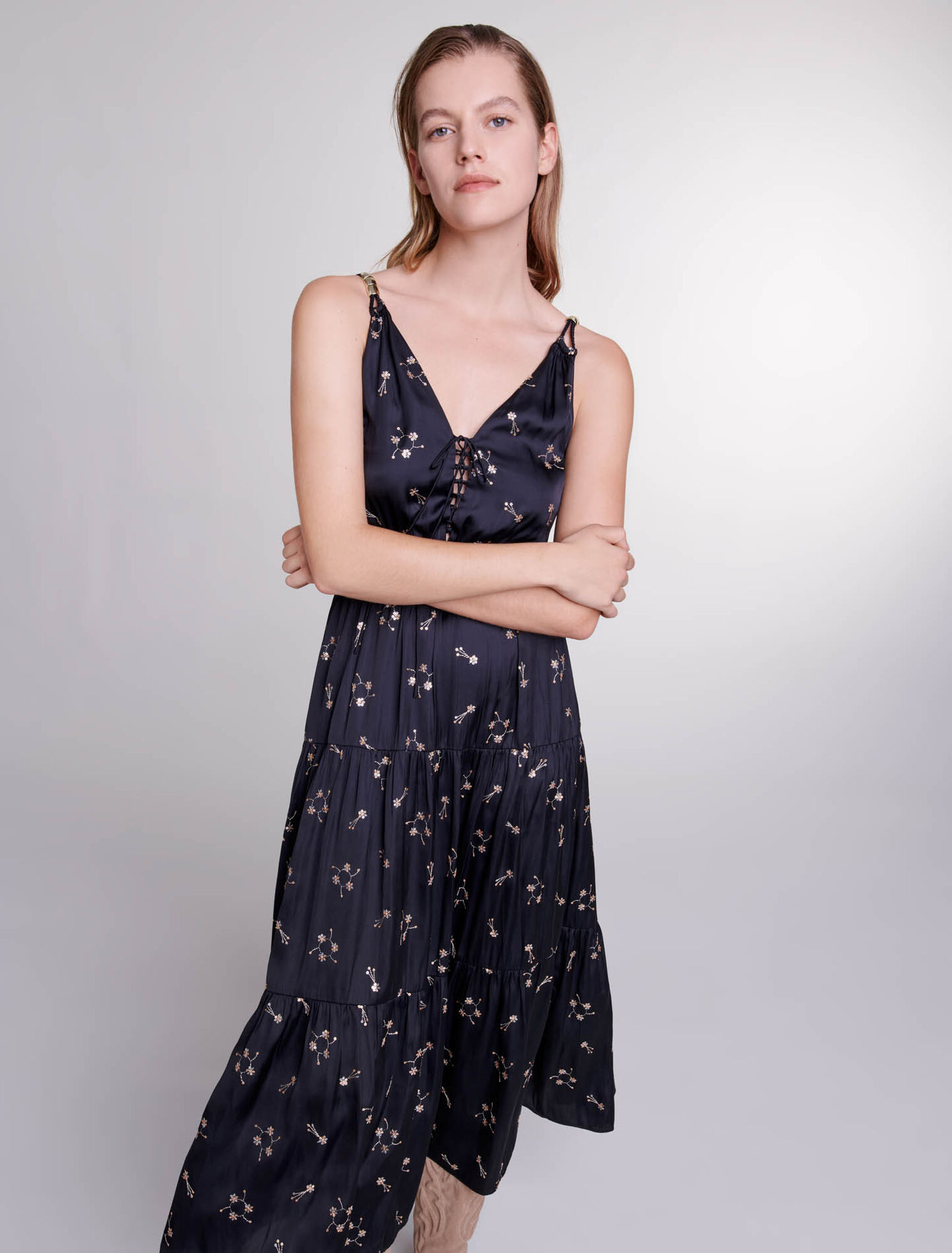 Sequin-embroidered maxi dress