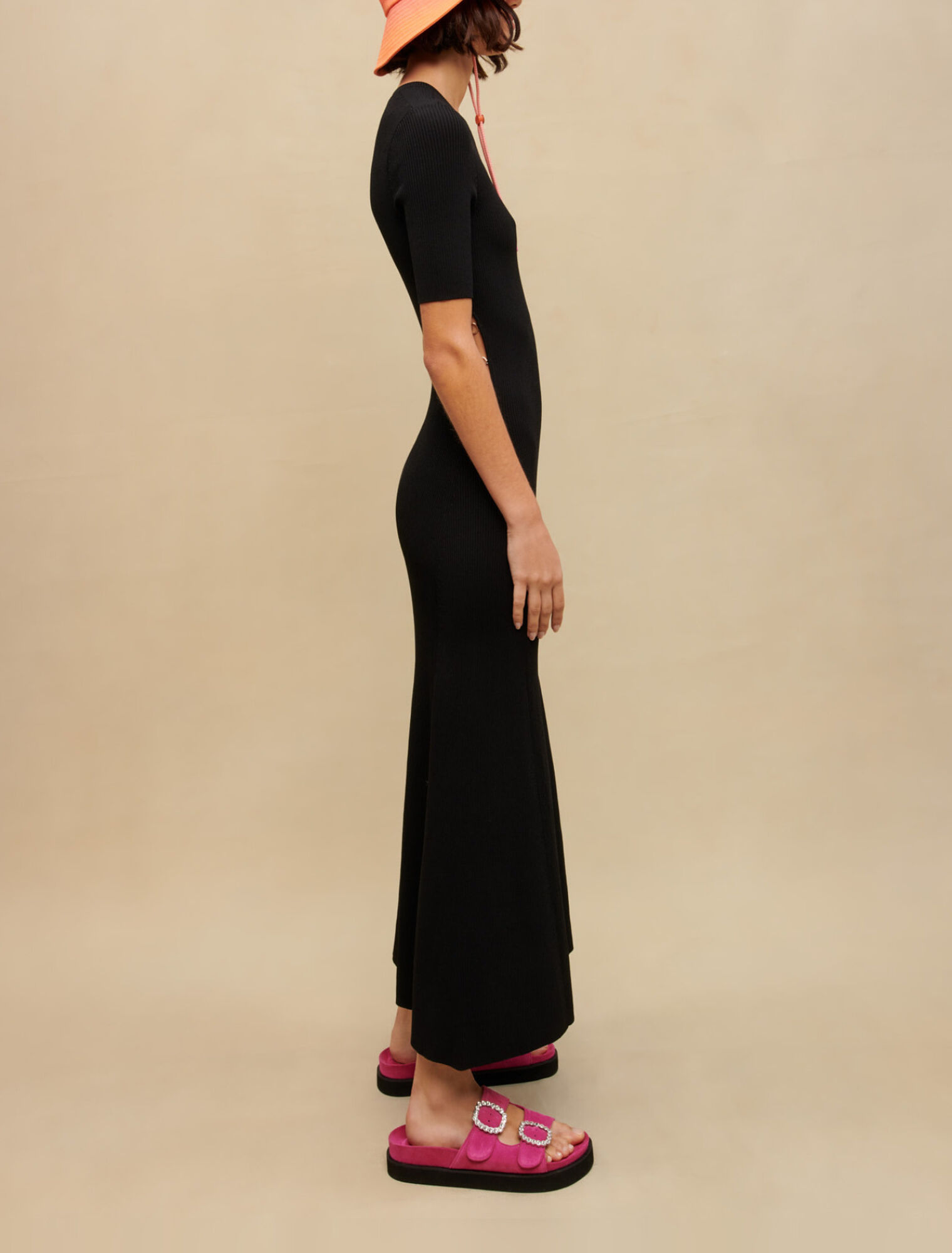 Black long openwork dress