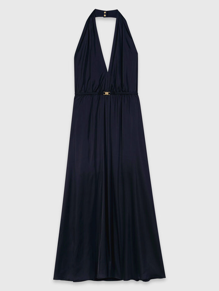 Backless pleated maxi dress