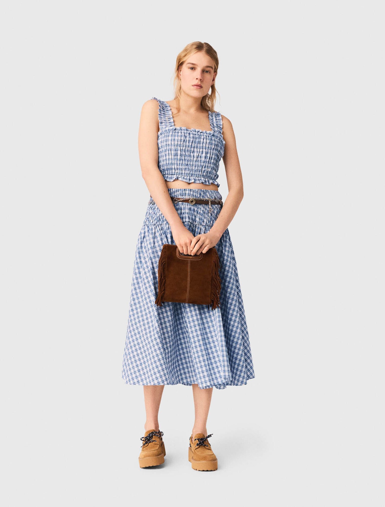 Smocked rhinestone cotton top