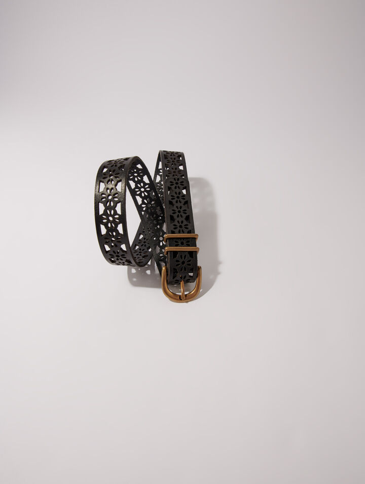 Leather belt with flower detail